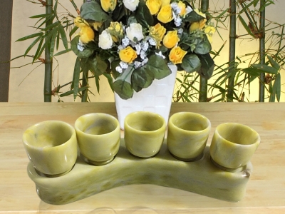 Chén nước thờ cúng ngọc xanh cốm serpentine